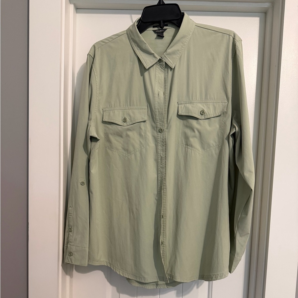 Eddie Bauer Light Sage Button-Front Utility Shirt